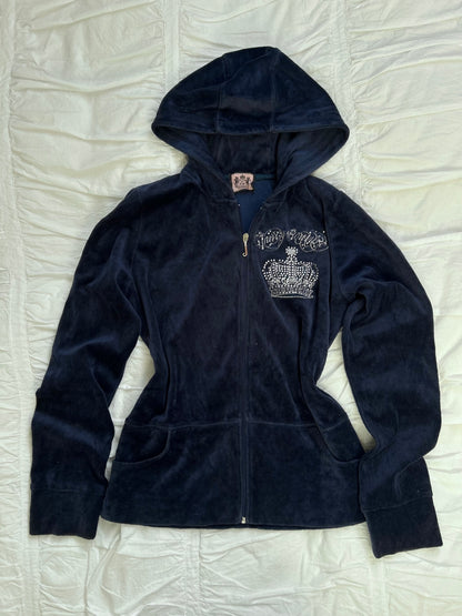 Vintage Juicy Couture Strass-Kronen Zip-Hoodie Marineblau-Still Alive