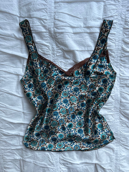 Vintage TG USA Satin-Top – Floral-Print & Spitze