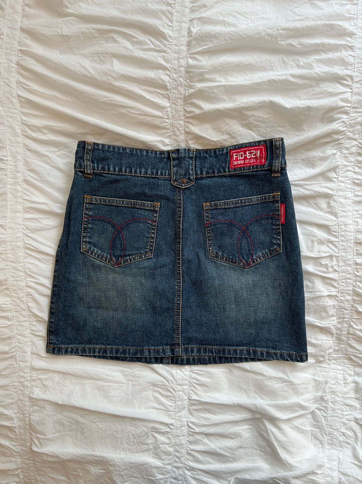 Vintage Fiorucci Denim Miniskirt - Y2K Style with Red Accents