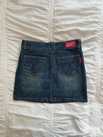 Vintage Fiorucci Denim Miniskirt - Y2K Style with Red Accents