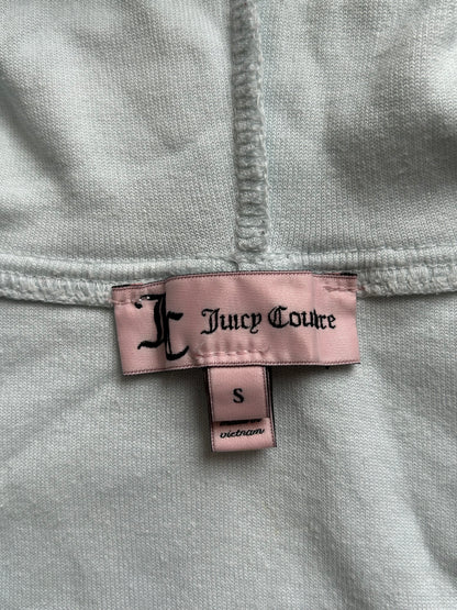 Iconic Juicy Couture Velour Hoodie in Pastel Blue – Gold Logo Detail