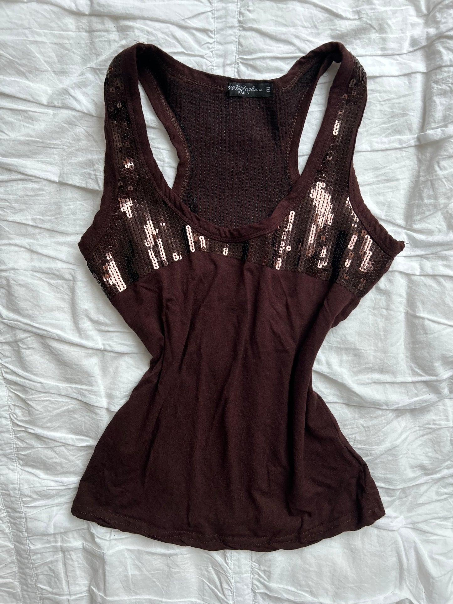 Vintage Fashion Paris Tanktop – Pailletten-Detail & Racerback