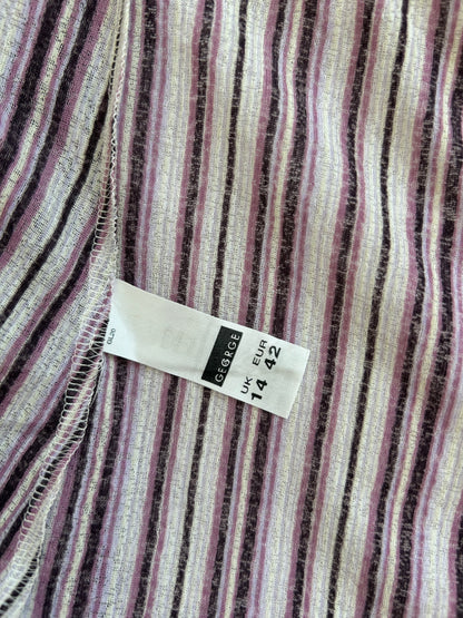 Vintage George Ruffle Bluse – Trompetenärmel & Streifen-Design-Still Alive
