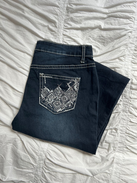 Vintage Rockin Denim Jeans mit Stickereien & Kontrastnähte