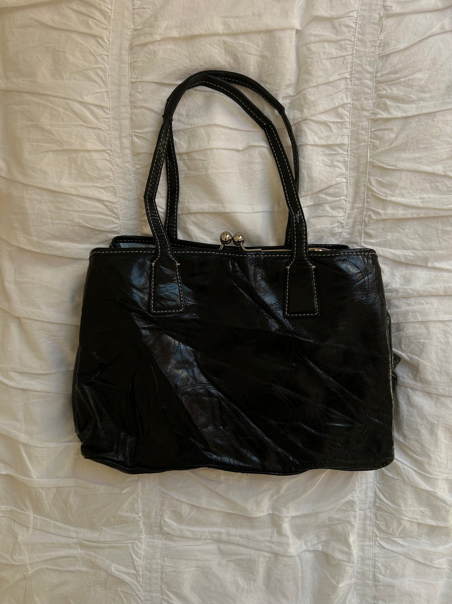 Vintage Coach Handtasche Schwarzes Lackleder