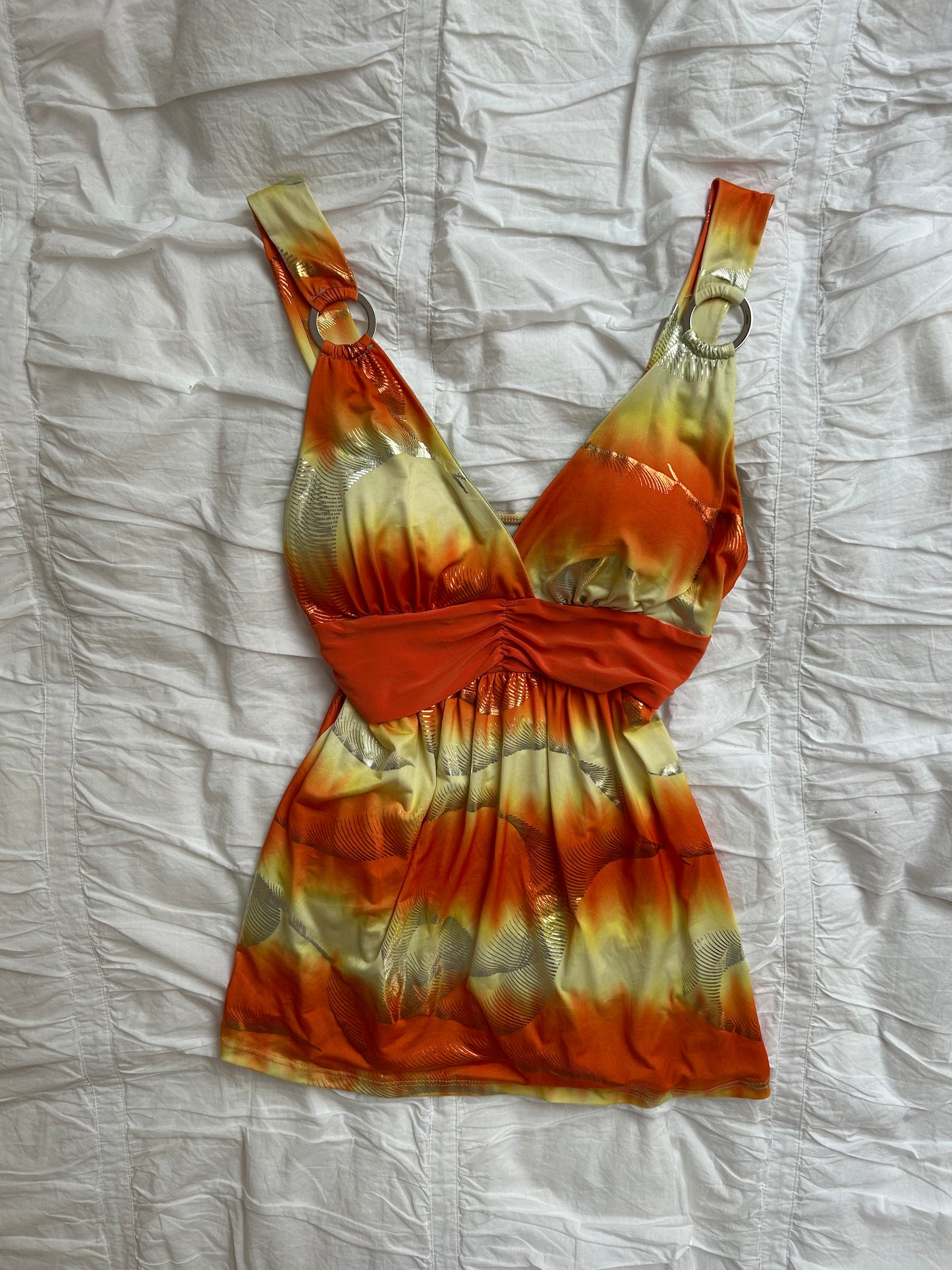 Vintage Y2K Ombré Top – Metallic-Print