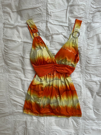 Vintage Y2K Ombré Top – Metallic-Print