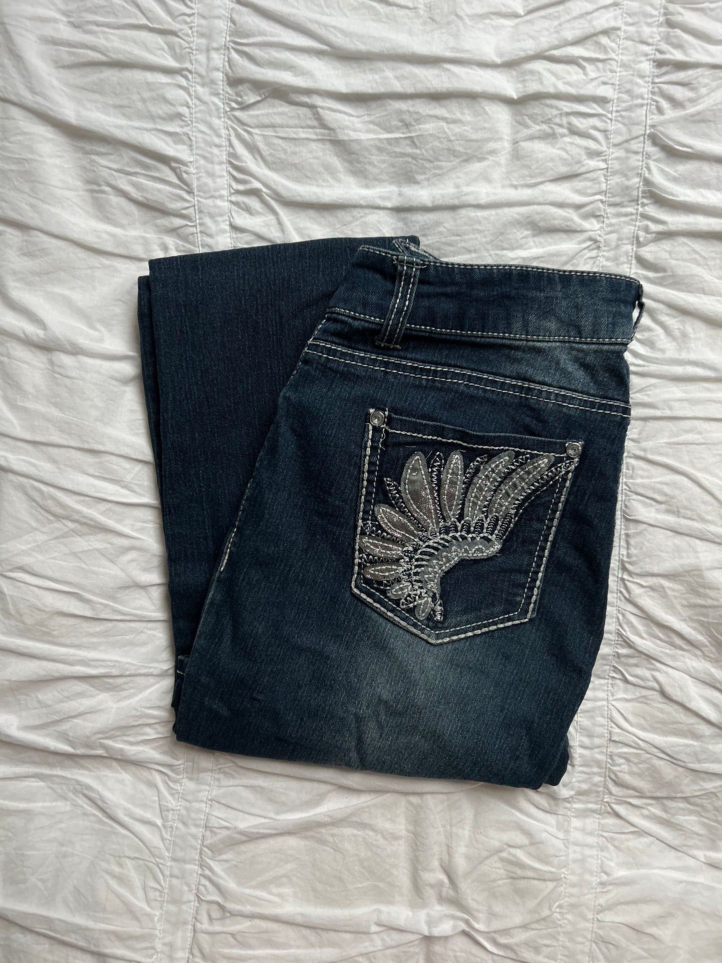 Vintage Faded Glory Denim Wing Embroidery & Sequin Details