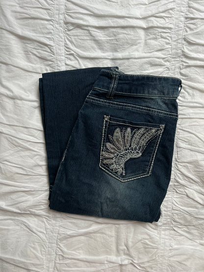 Vintage Faded Glory Denim Wing Embroidery & Sequin Details