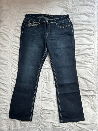 Vintage Rockin' Denim Jeans with Embroidery & Contrast Stitching