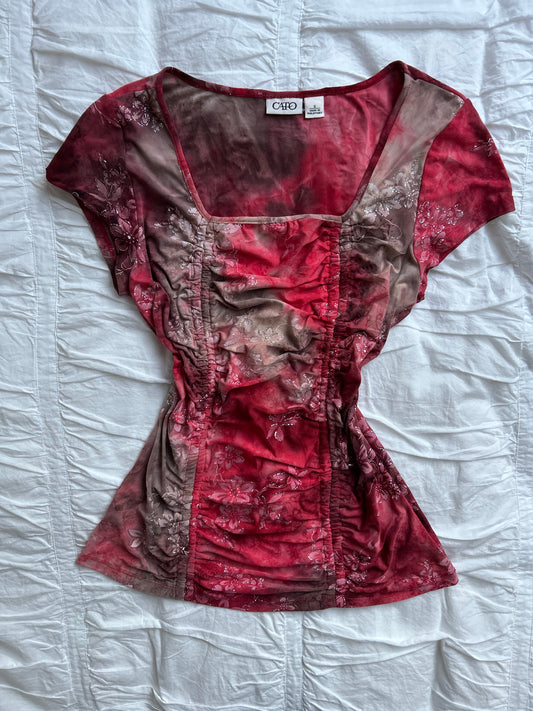CATO Raff-Top – Tie-Dye & Glitzer-Blumen-Print-Still Alive