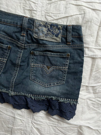 Vintage Cache Cache Minirock Denim mit Spitze