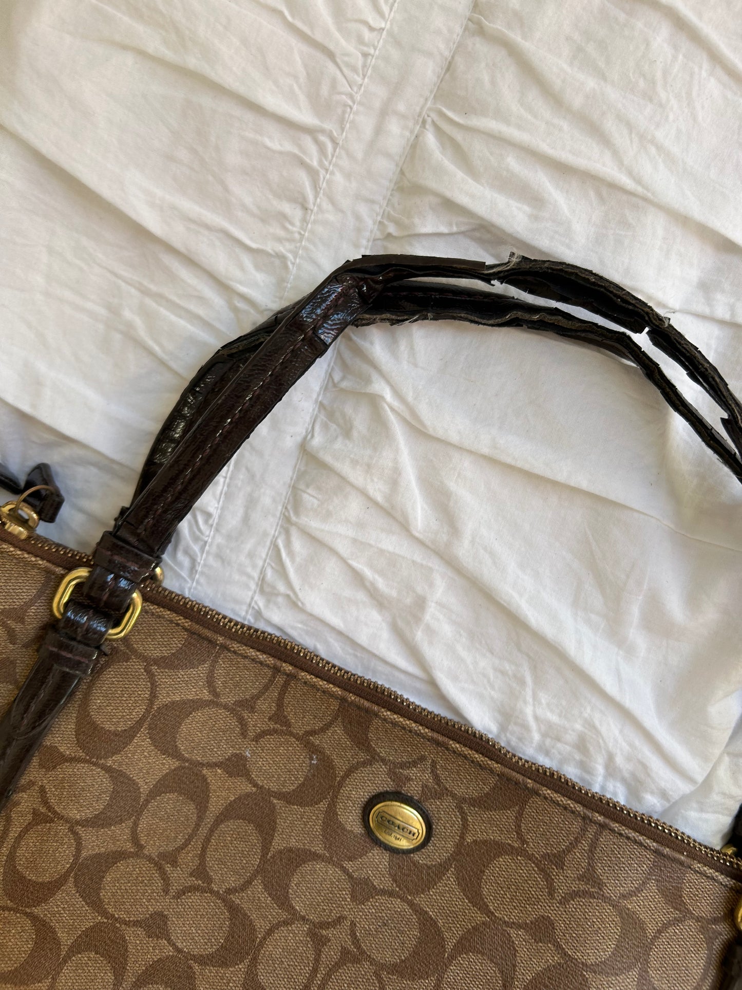 Vintage Coach Schultertasche Ikonisches Signatur-Canvas & Braun