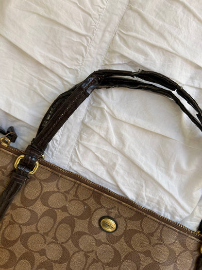 Vintage Coach Schultertasche Ikonisches Signatur-Canvas & Braun