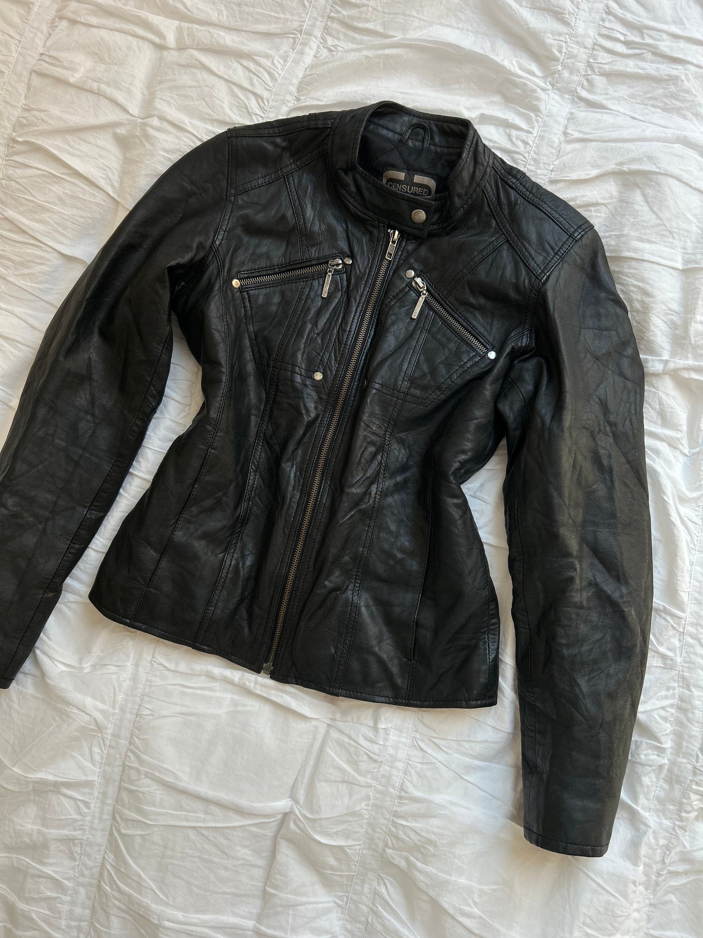 Vintage Censured Echtlederjacke – Biker-Stil & Stehkragen-Still Alive