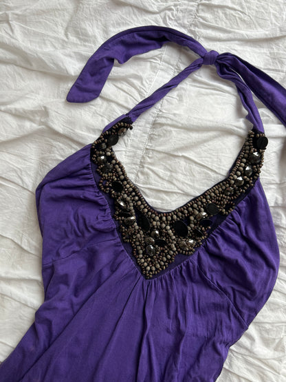 Vintage Neckholder-Top – Perlen-Applikationen & V-Ausschnitt