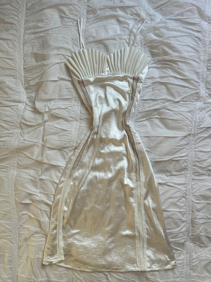 Ivory Satin Mermaidcore Dress with Scallop Neckline and Lace Details