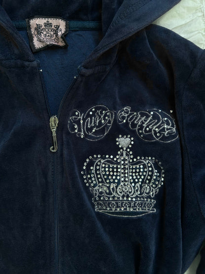 Vintage Juicy Couture Strass-Kronen Zip-Hoodie Marineblau-Still Alive