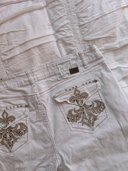 Vintage One 5 One Flare Jeans – Ornate Fleur-de-lis & Strass