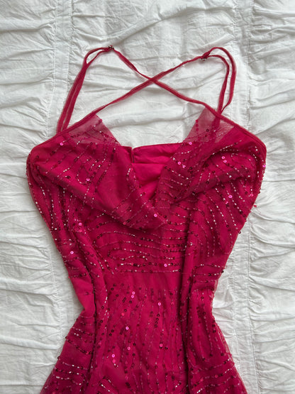 Elegantes Pink Pailletten-Minikleid mit Wasserfall-Ausschnitt