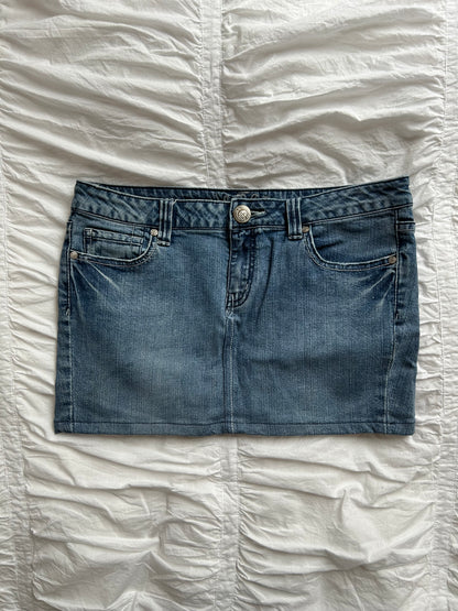 Vintage Jeans-Minirock Schmetterlings-Stickerei