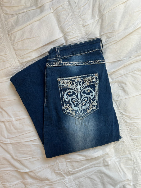 Vintage H&Y Fashion Flare Jeans mit Stickerei & Strass