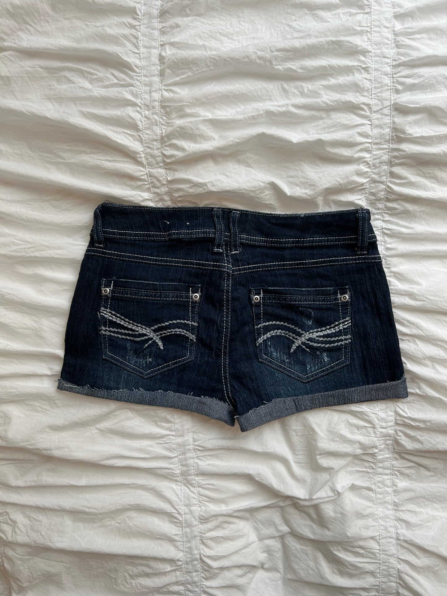 Vintage Denim Shorts Dunkelblau mit Kontrastnähten
