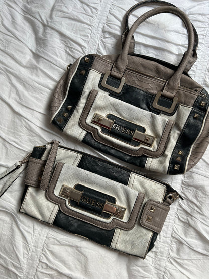 Vintage Guess Taschen-Set (2-teilig) Reptil-Look & Patchwork-Design