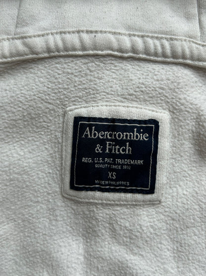 Weiße Abercrombie & Fitch Sweatshirtjacke mit dunkelblauem Logo-Schriftzug