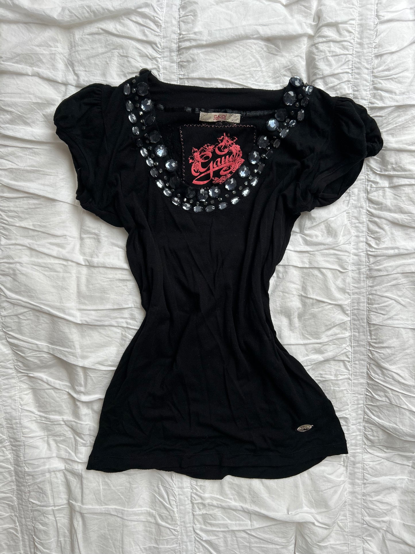 Vintage GAUDÌ Y2K Top – Pailletten- & Glitzer-Applikation