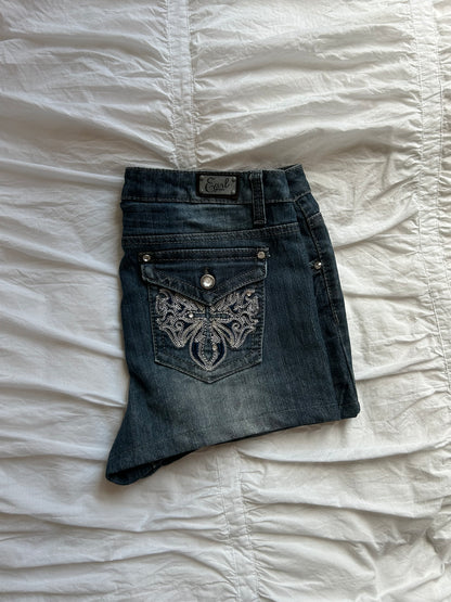 Vintage Earl Jean Denim Shorts mit Stickereien & Strass