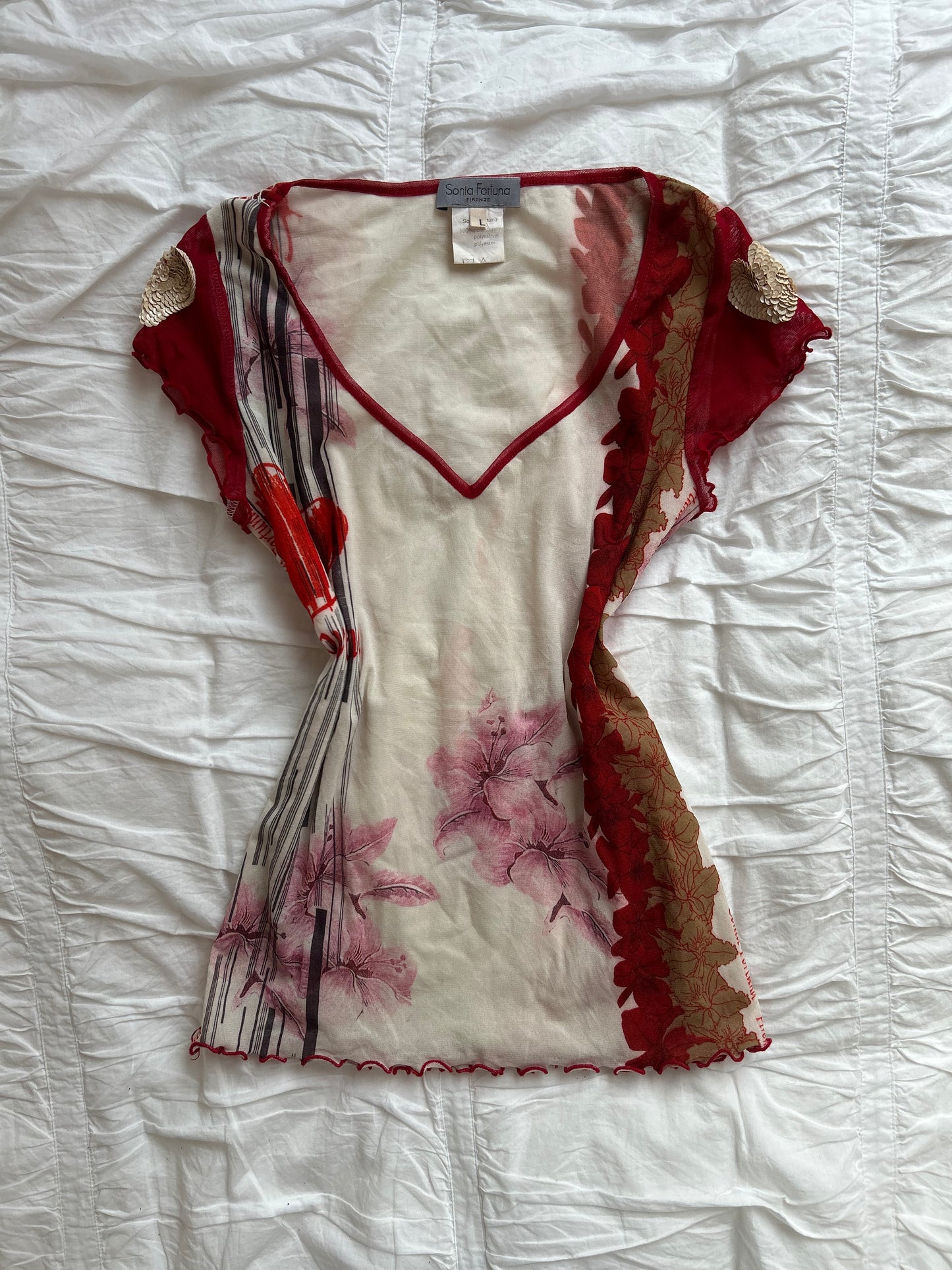 Sonia Fortuna Top – Floral-Print & Pailletten-Details