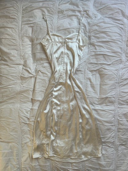 Ivory Satin Mermaidcore Dress with Scallop Neckline and Lace Details