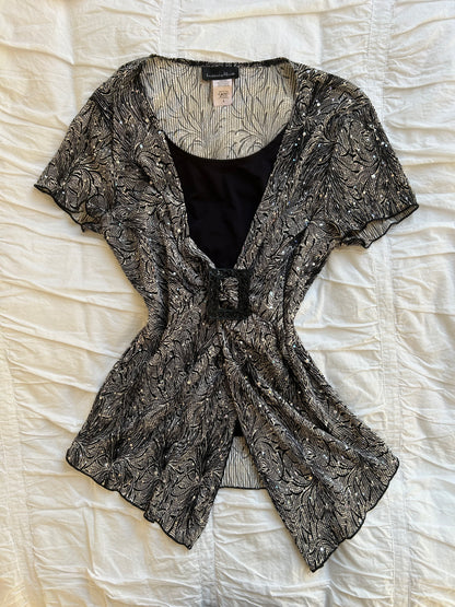 Vintage Brittany Black Top – Glitzer & Zierschnalle