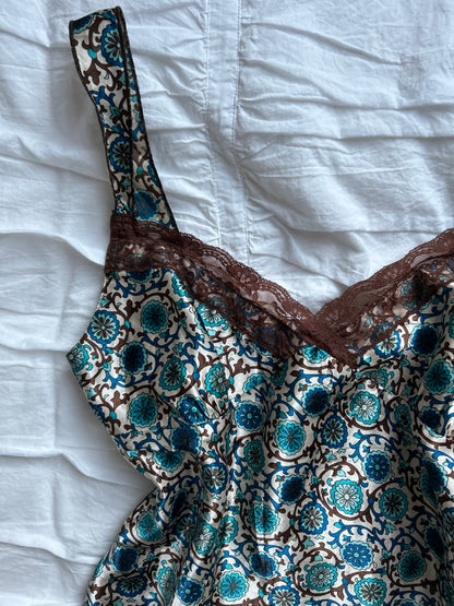 Vintage TG USA Satin-Top – Floral-Print & Spitze