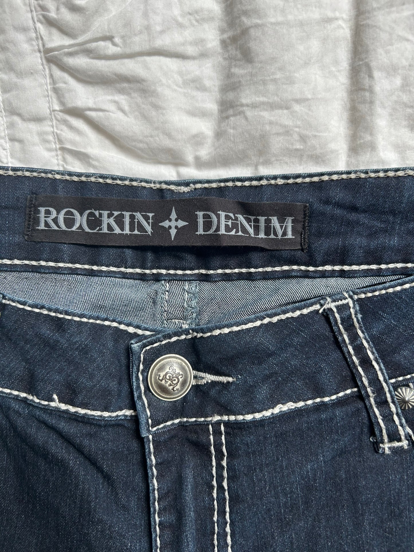 Vintage Rockin' Denim Jeans with Embroidery & Contrast Stitching