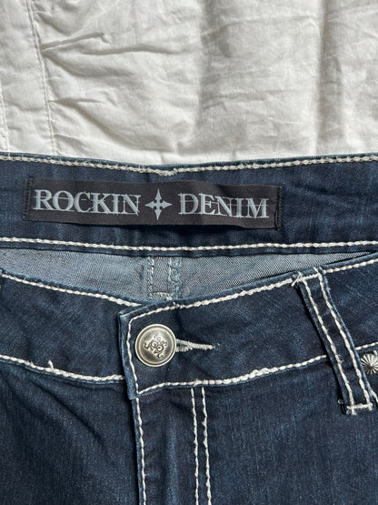 Vintage Rockin' Denim Jeans with Embroidery & Contrast Stitching