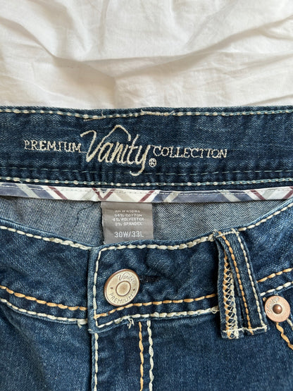 Vintage Premium Vanity Flare Jeans – Kontrastnähte & V-Design Stickerei-Still Alive