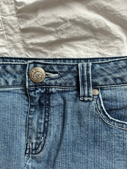Vintage Jeans-Minirock Schmetterlings-Stickerei