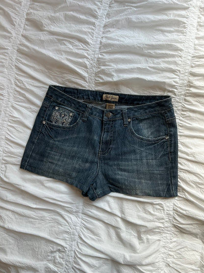 Vintage Earl Jean Denim Shorts mit Stickereien & Strass