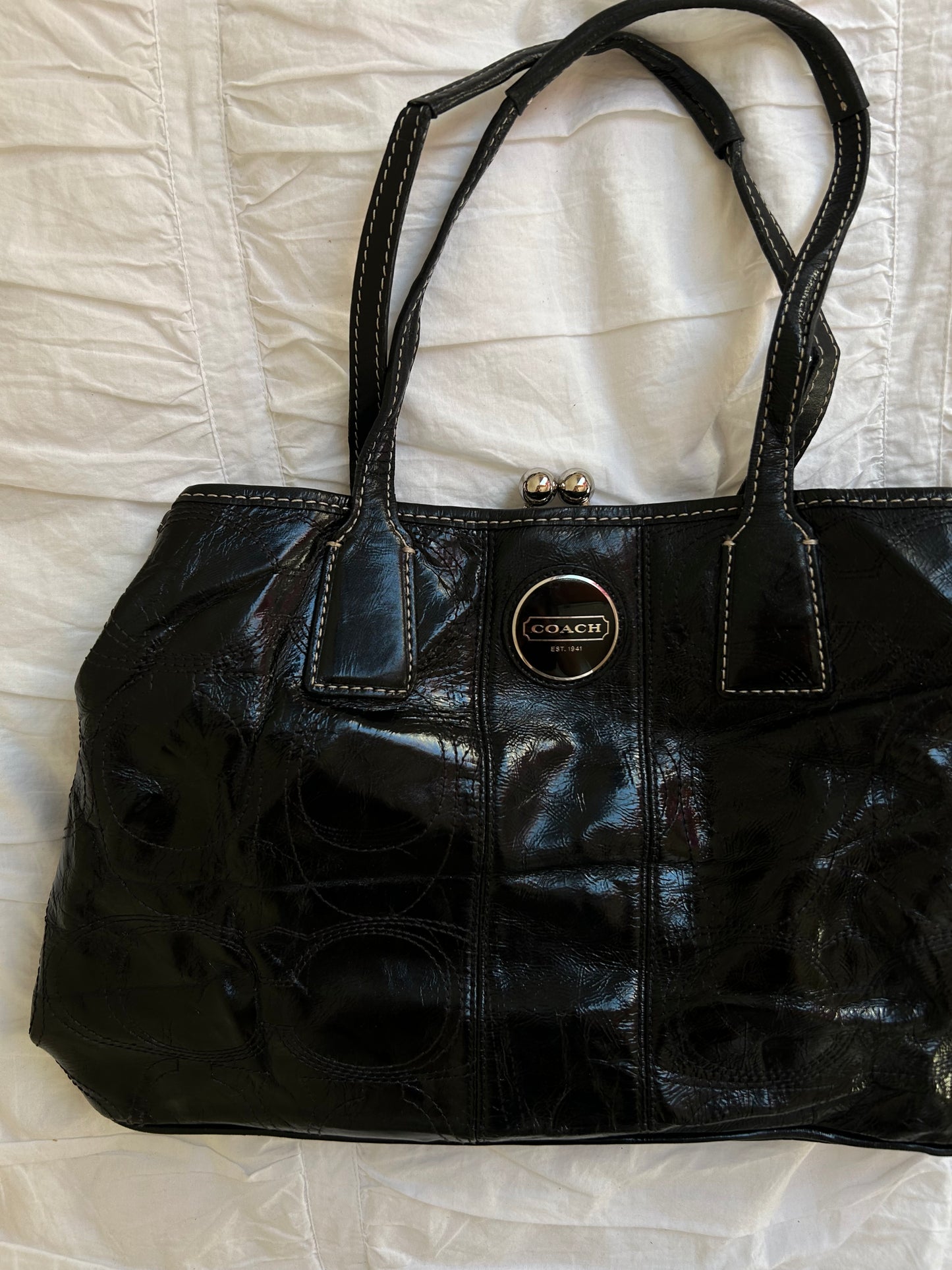 Vintage Coach Handtasche Schwarzes Lackleder