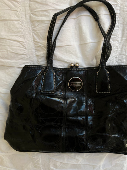 Vintage Coach Handtasche Schwarzes Lackleder