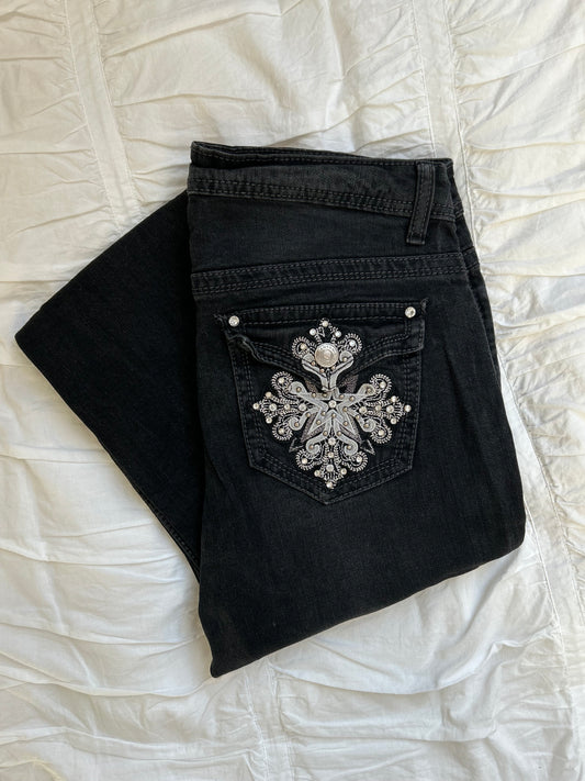 Vintage Canyon River Blues Jeans – Ornament-Stickerei & Strass