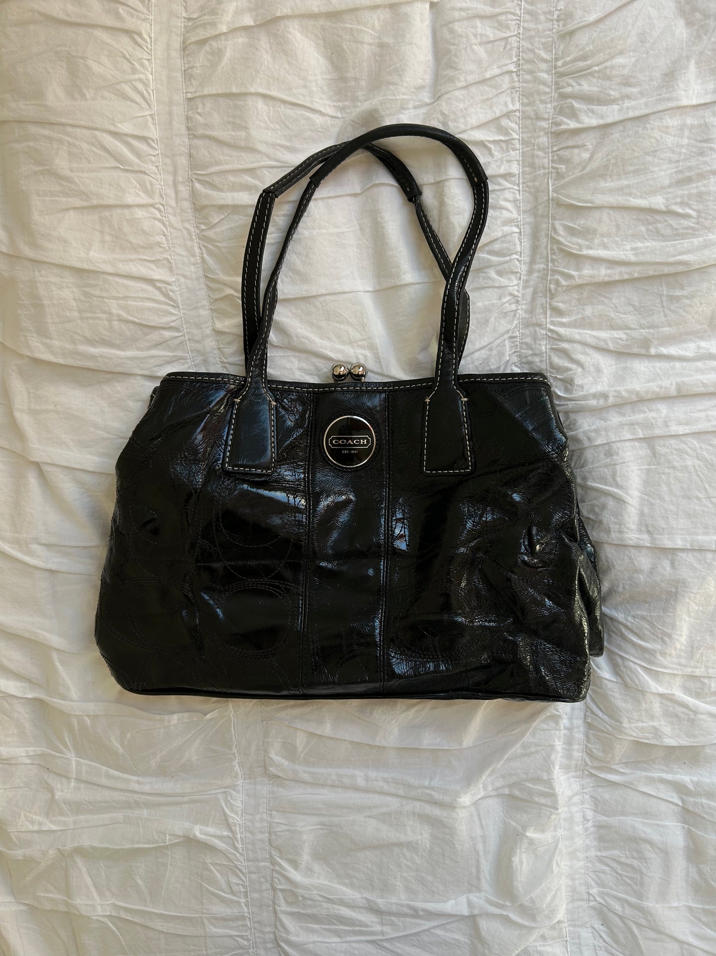 Vintage Coach Handtasche Schwarzes Lackleder