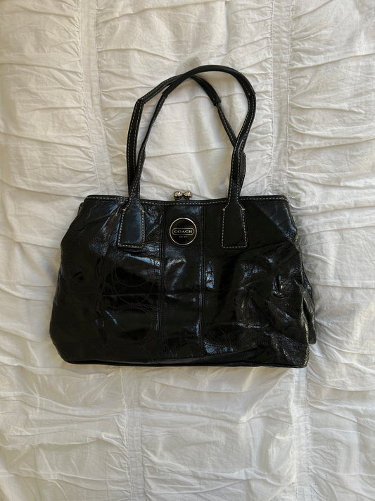 Vintage Coach Handtasche Schwarzes Lackleder