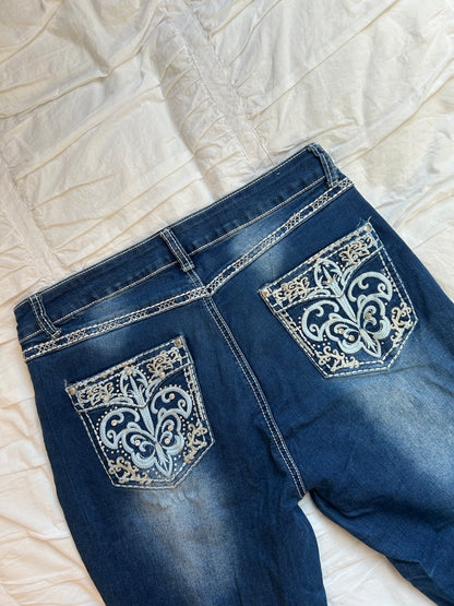 Vintage H&Y Fashion Flare Jeans mit Stickerei & Strass