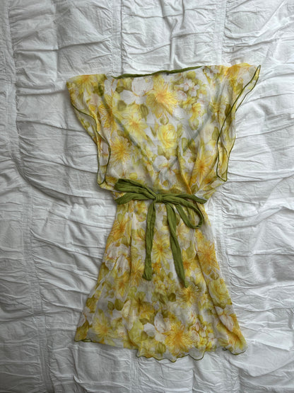 Vintage VIXEN U.S.A. Chiffon-Top – Floral-Print & Bindegürte