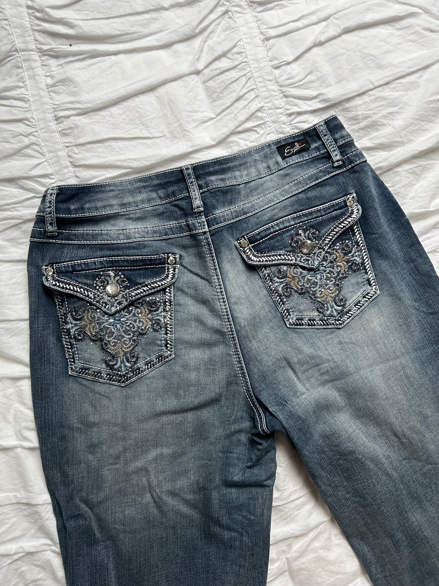 Vintage Earl Jean "Slim Boot" Jeans with Embroidery & Beading