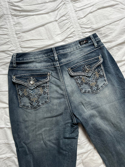 Vintage Earl Jean "Slim Boot" Jeans with Embroidery & Beading