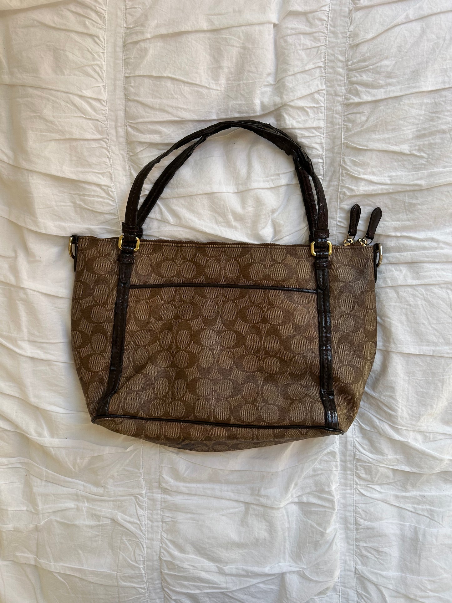 Vintage Coach Schultertasche Ikonisches Signatur-Canvas & Braun